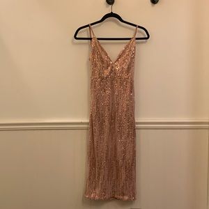 LNWT rose gold sequin slip dress, small